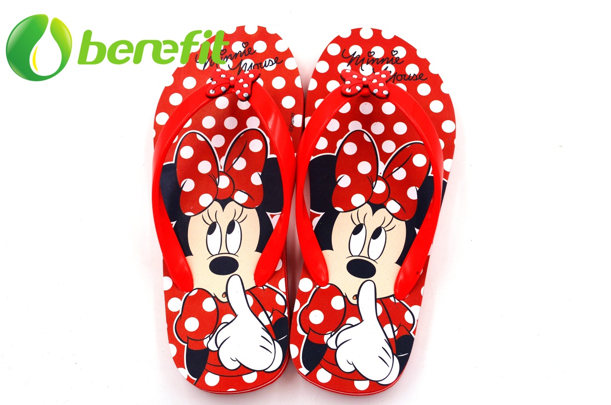 Girls Flip Flops with PVC Upper And PE Sole with Red Mickey Design