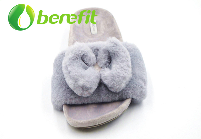 Comfortable Women's Slippers with Artificial Wool Upper Having Bowknot Design