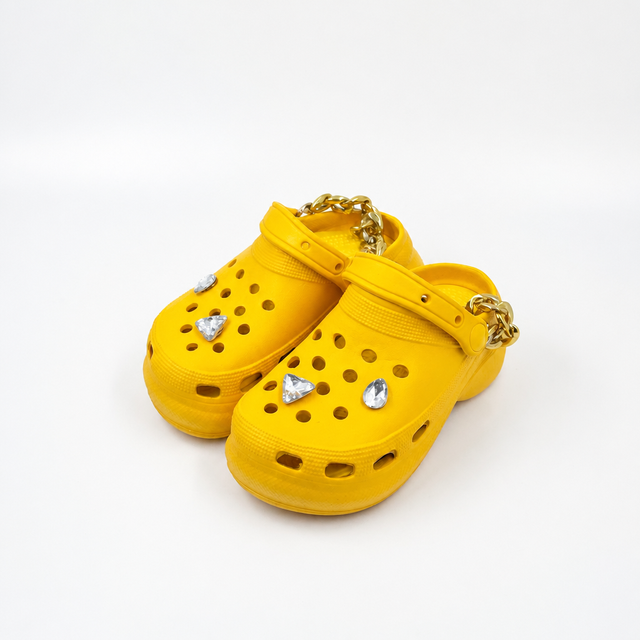Wholesale Kids Platform Clogs with Rhinestones & Gold Chain
