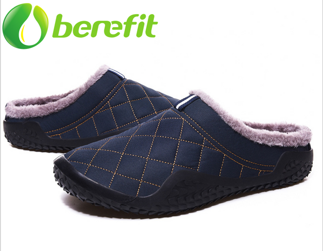 Men's Slip on Fur Lined Open Back Indoor Slippers 