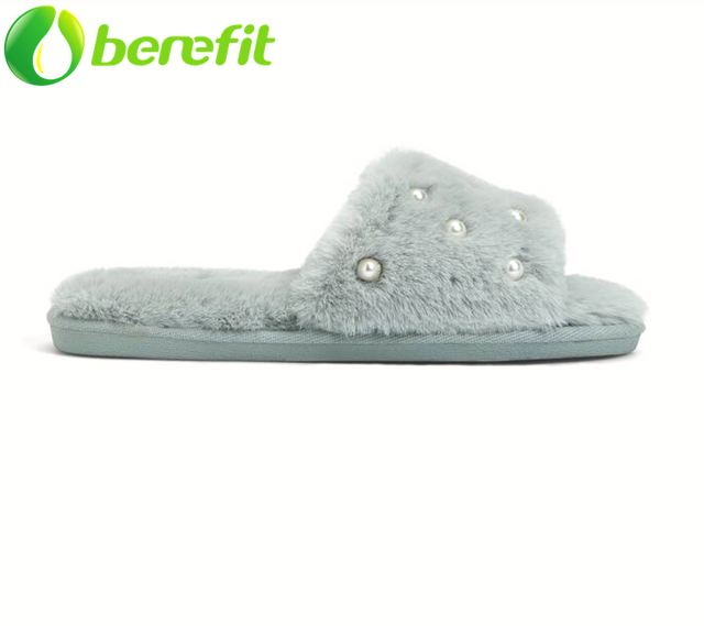 Furry Slides with Pearls Mint Women's House Slippers 