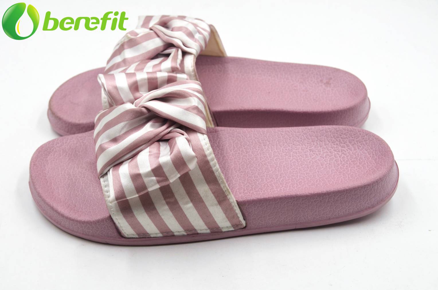 Lady Pink Stripe Satin Fabric Bow EVA Slider Sandal 