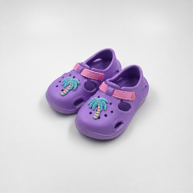 Wholesale Kids Purple Palm Tree Clogs Pink Strap EVA Sandals