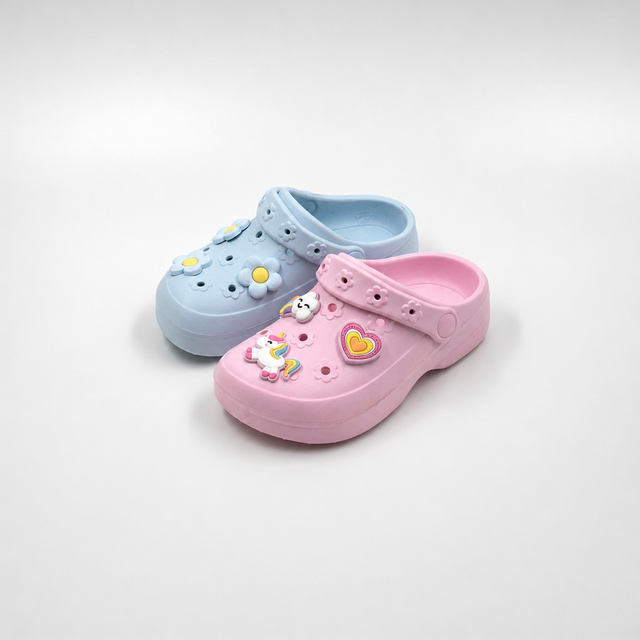 Bulk Kids Pink Unicorn Clogs Rainbow & Heart Theme Garden Shoes