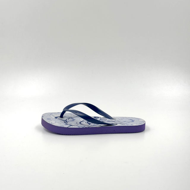 Wholesale Blue Floral Print Kids Flip Flops with Dark Straps