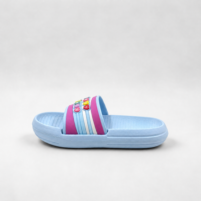 Wholesale Girls Blue Slides with Colorful Happy Girls Heart Charms