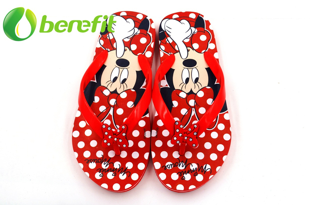 Girls Flip Flops with PVC Upper And PE Sole with Red Mickey Design