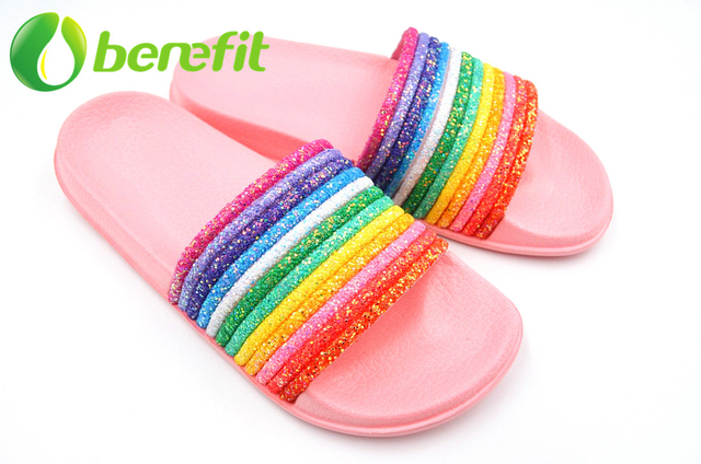 Slippers Women with Glitter Rainbow Upper with EVA Pink Light Sole