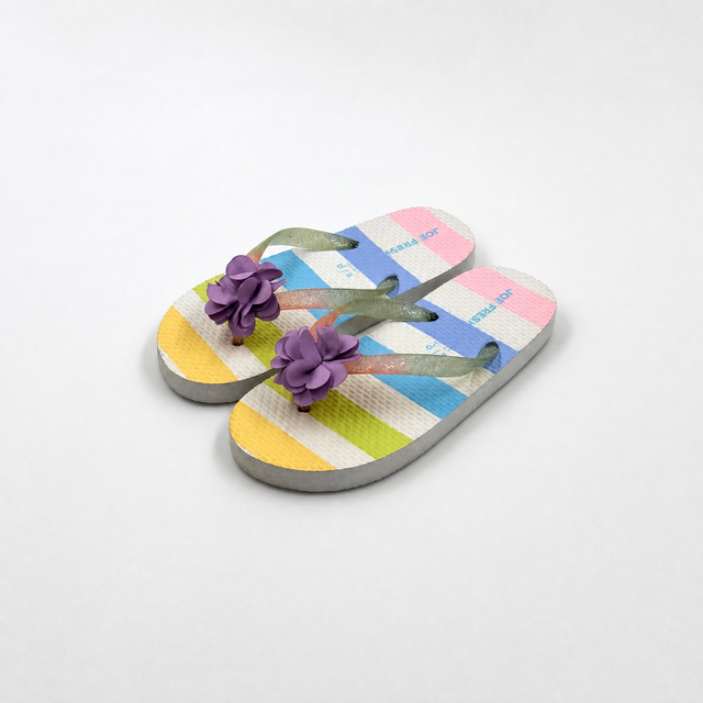 Wholesale Kids Rainbow Striped Flip Flops with 3D Flower Charm