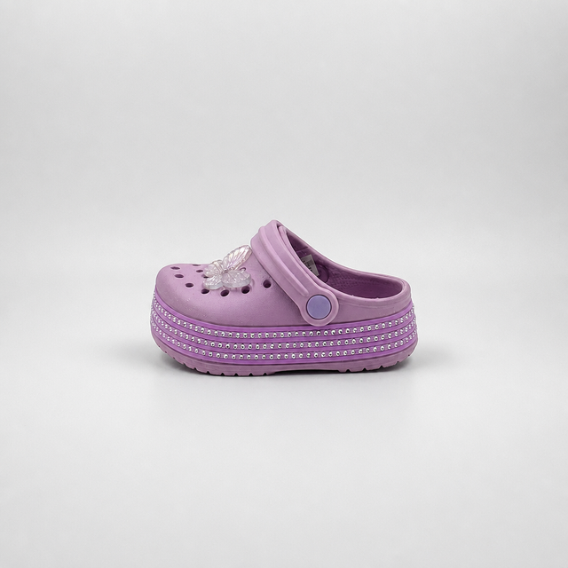 Wholesale Girls Purple Butterfly Clogs Rhinestone Platform Garden Shoes