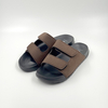 MEN BROWN LEATHER OPEN-TOE FLAT SLIDE SANDALS