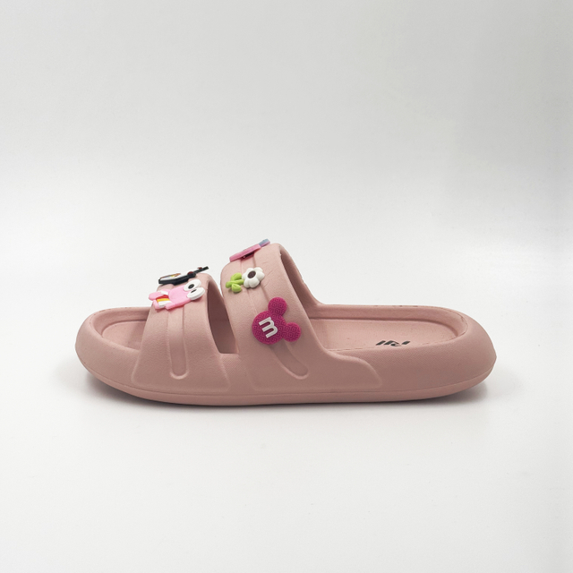 Double Strap Slide Slippers with Cartoon And Flower Charms Wholesale
