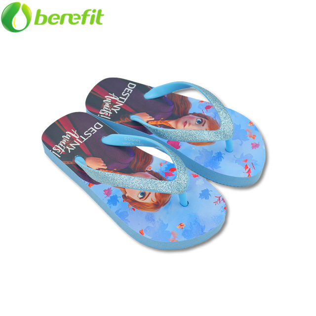 Frozen Blue Shining Strap Printed Children Flip Flops 