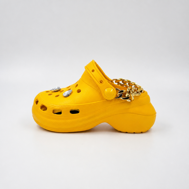 Wholesale Kids Platform Clogs with Rhinestones & Gold Chain