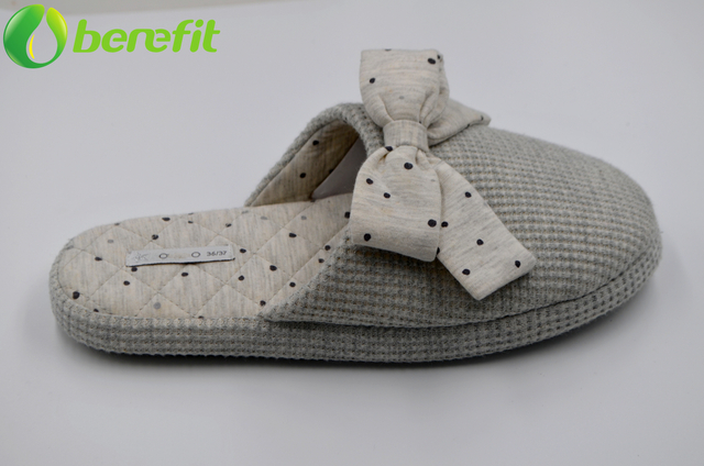 Grey Polka Dot Bow Lady Cotton Indoor Slipper