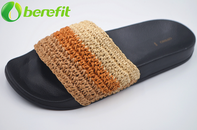 Womens Black Strap Country Style Slide Sandals 