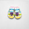 Wholesale Kids Rainbow Striped Flip Flops with 3D Flower Charm