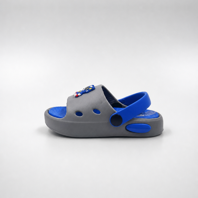 Wholesale Kids Grey & Blue Slides Robot Bear Heel Strap Supplier