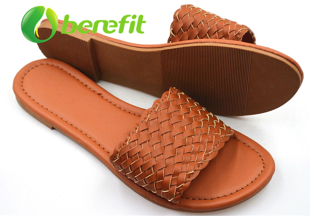 Womens Low Heel Gold Slide Sandals 