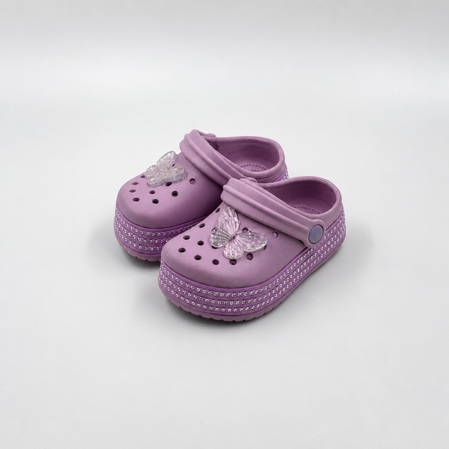 Wholesale Girls Purple Butterfly Clogs Rhinestone Platform Garden Shoes