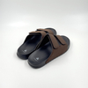 MEN BROWN LEATHER OPEN-TOE FLAT SLIDE SANDALS