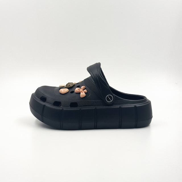Women's Black Platform Clogs with Bow And Heart Charms Wholesale