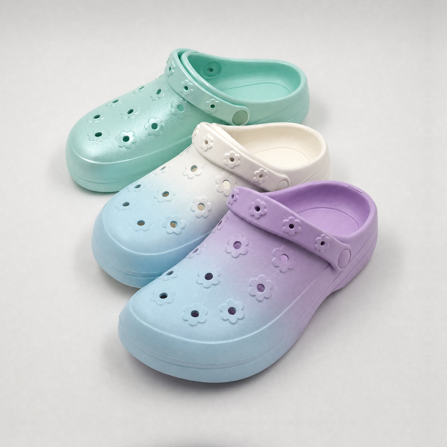 Wholesale Pastel Flower Kids Clogs with Adjustable Heel Strap