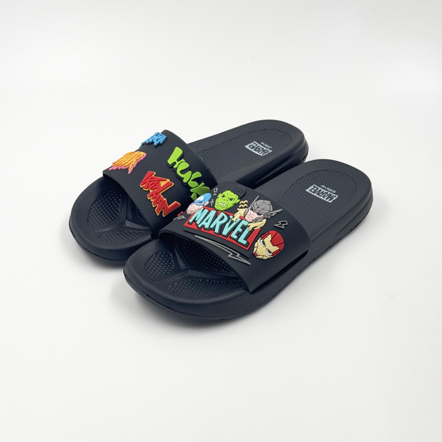Marvel Avengers Black Slide Slippers with 3D Character Details Wholesale