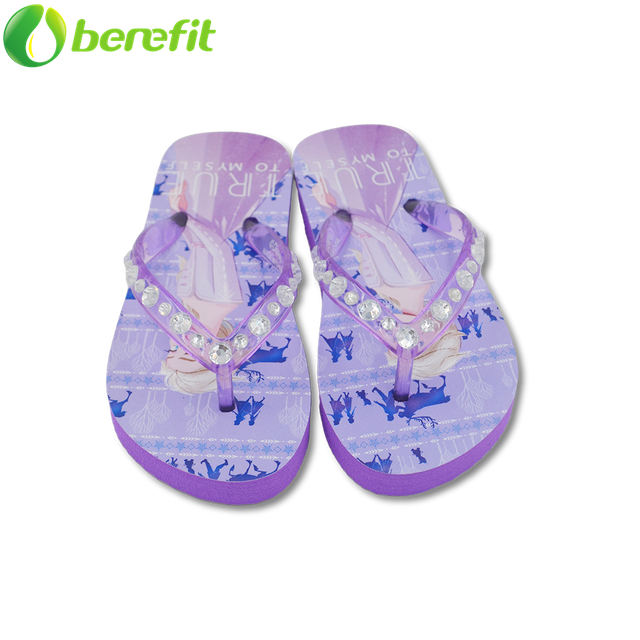 Frozen Girls Purple And Blue Children PE Beads Slipper Thongs 