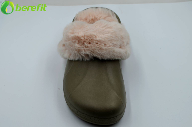 Women's Khaki Fur Lined Waterproof Toe Closed Garden Shoes Clogs 