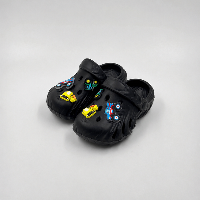 Wholesale Kids Black Clogs with Construction Vehicle Charms