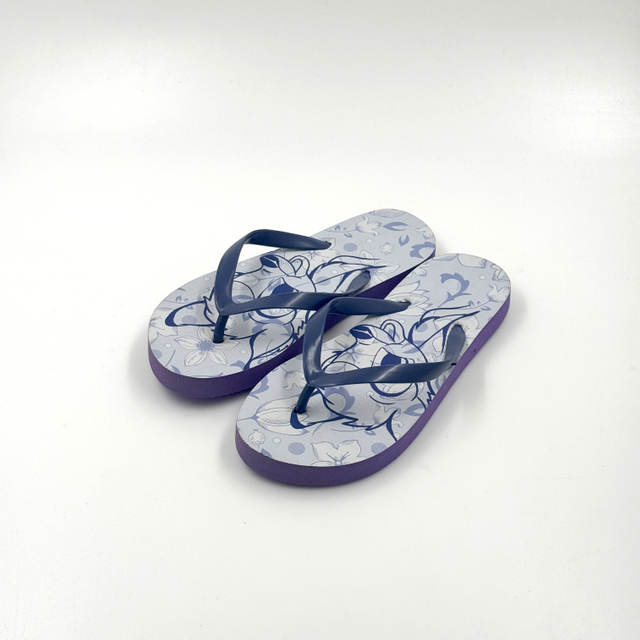 Wholesale Blue Floral Print Kids Flip Flops with Dark Straps