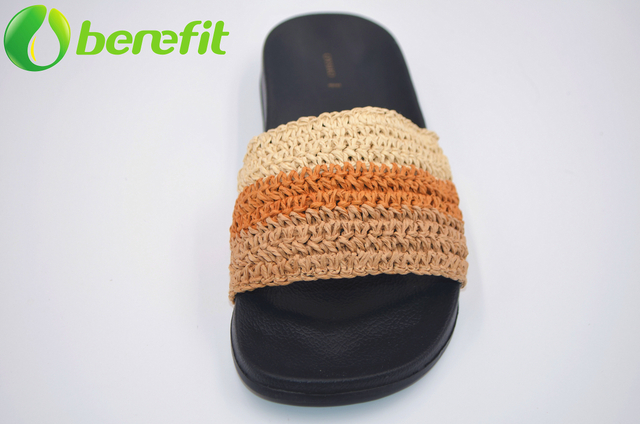 Womens Black Strap Country Style Slide Sandals 