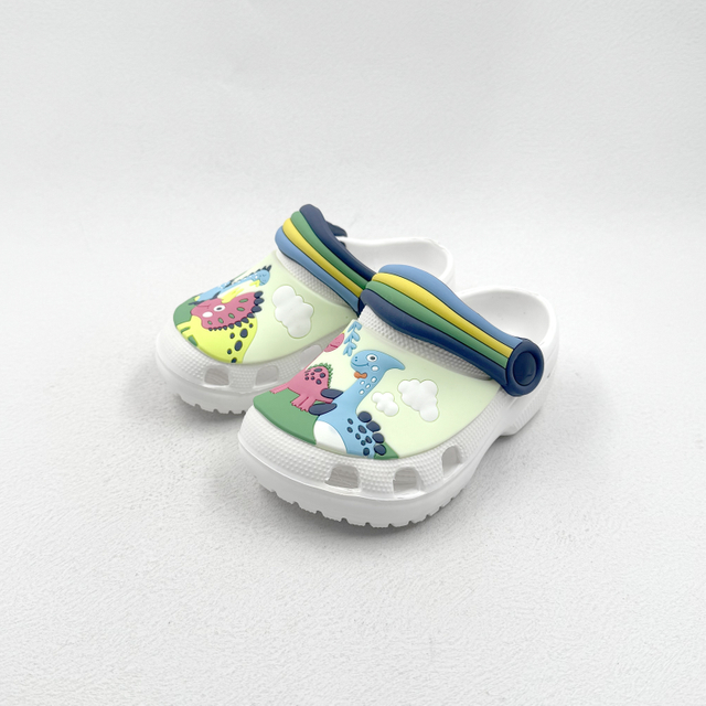 KIDS CLASSIC GRAFIC DINOSAUR EVA CLOGS WITH RANBOW BACK STRAP
