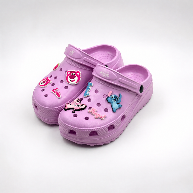 Bulk Kids Purple Cartoon Clogs with Character Design