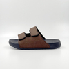 MEN BROWN LEATHER OPEN-TOE FLAT SLIDE SANDALS