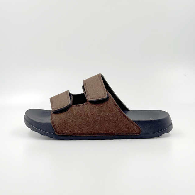 MEN BROWN LEATHER OPEN-TOE FLAT SLIDE SANDALS