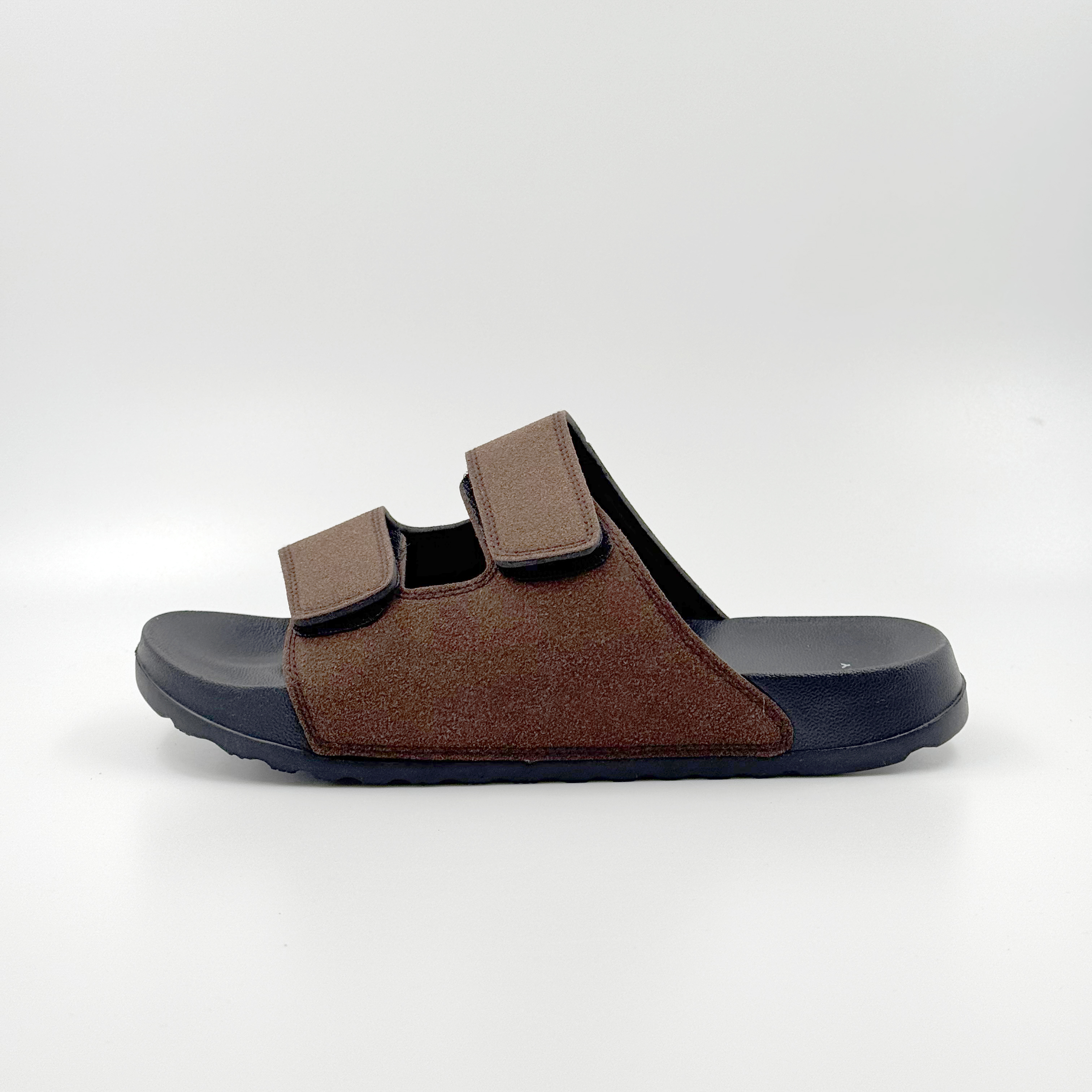 MEN BROWN LEATHER OPEN-TOE FLAT SLIDE SANDALS